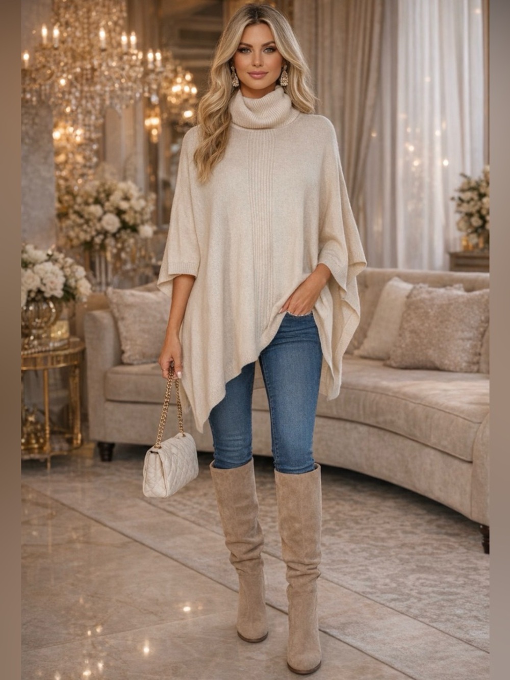 Elegant Cream Turtleneck, one size